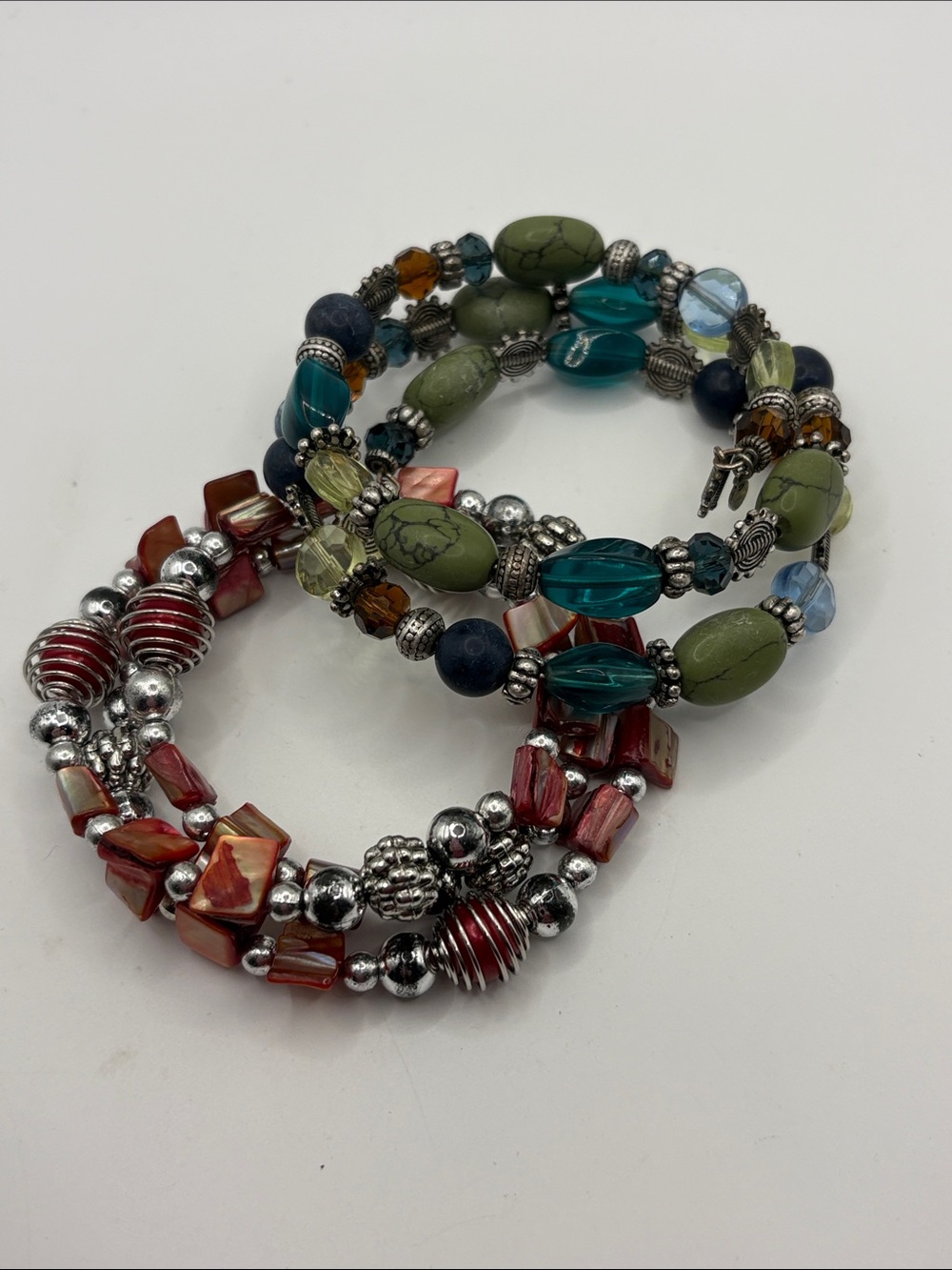 Premier Designs Multi-Color Beaded Bracelet Set - Green, Teal & Red
